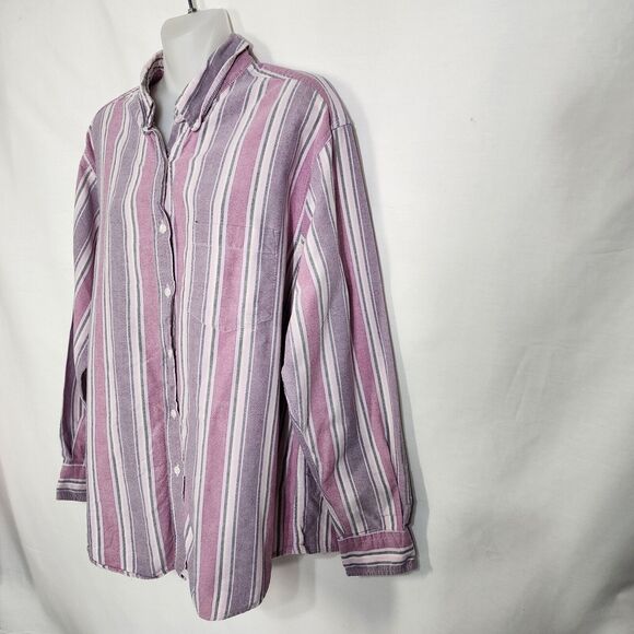 Cabin Creek Womens Top Large Striped Pink Purple Button Front Long Sleeve Shirt - Picture 5 of 8